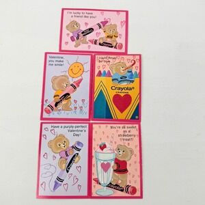 VTG 80's CRAYOLA Crayon Teddy Bears Valentine's Day Cards (5) Unused & Envelopes
